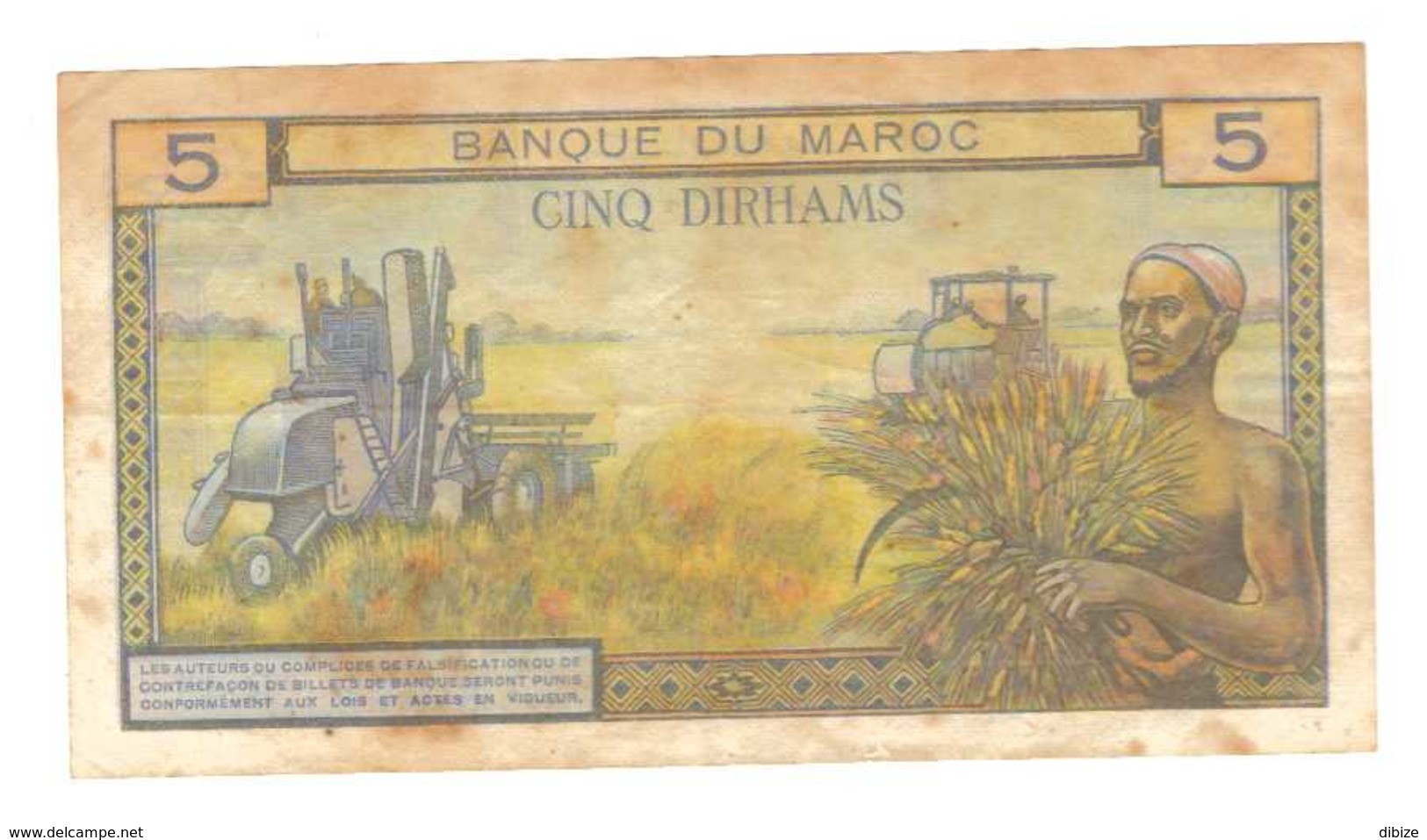 Maroc. Billet De 5 Dirhams. 1969. Etat Moyen. Froissé. Traces De Rousseurs. Mais Entier. - Marruecos