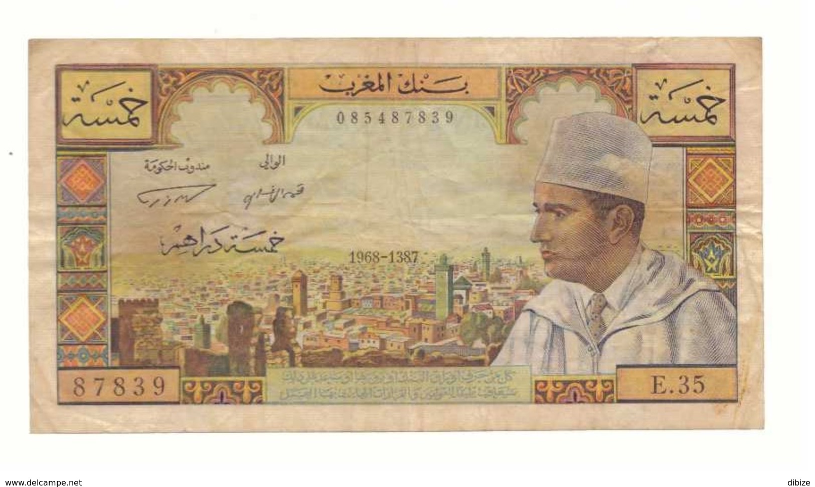 Maroc. Billet De 5 Dirhams. 1968. Etat Moyen. Froissé. Traces De Rousseurs. Mais Entier. - Marokko