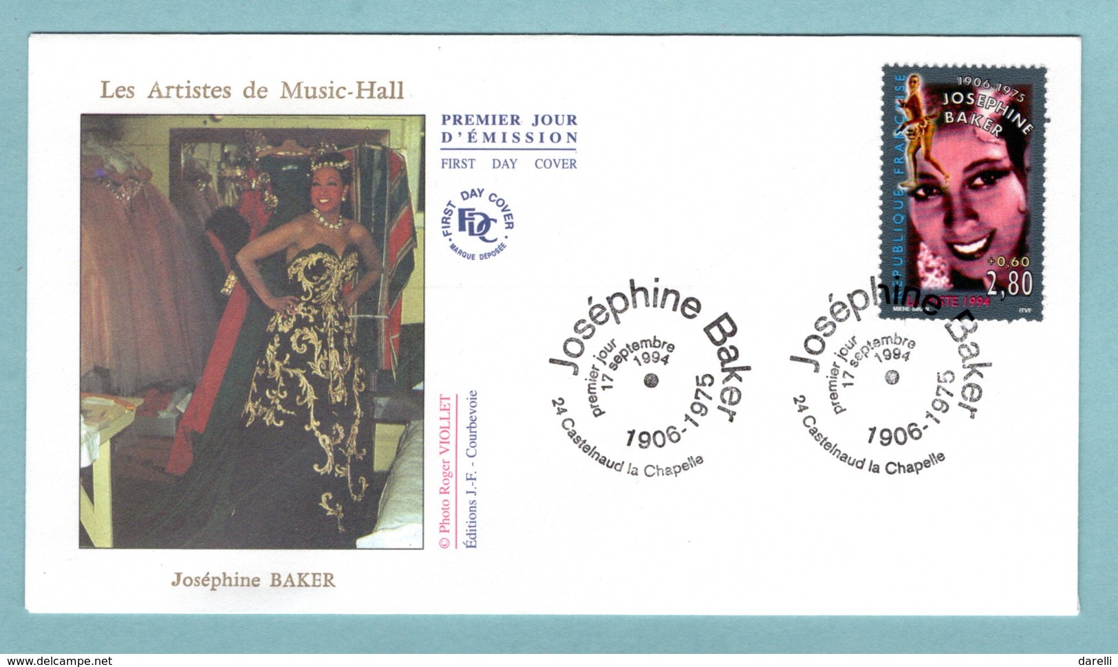 FDC France 1994 - Personnages Célèbres «De La Scène à L'écran» - Joséphine Baker- YT 2899 - 24 Castelnaud La Chapelle - 1990-1999