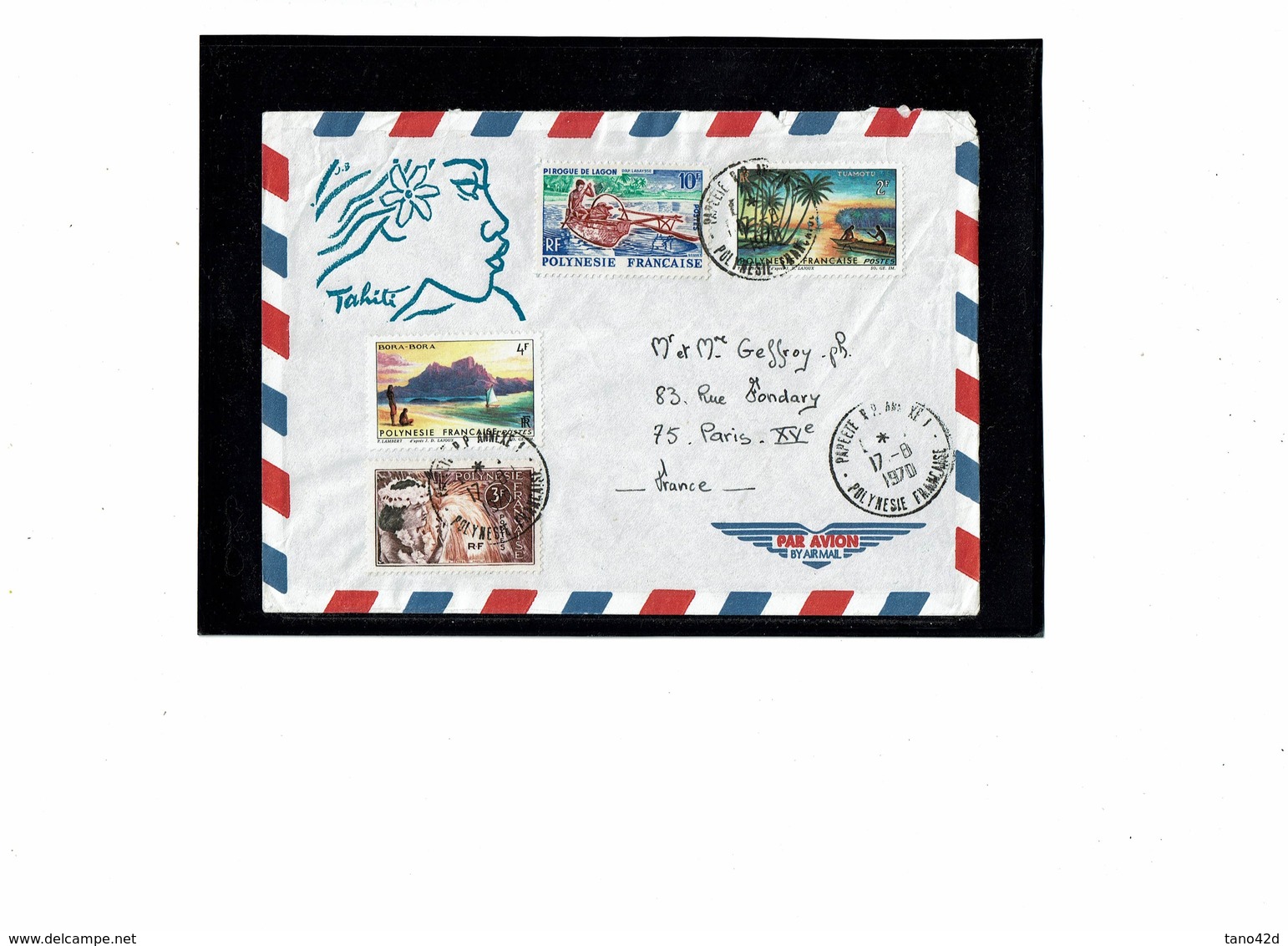 LCTN59/LE/2 - POLYNESIE FRANCAISE LETTRE AVION PAPEETE / PARIS 17/8/1970 - Storia Postale