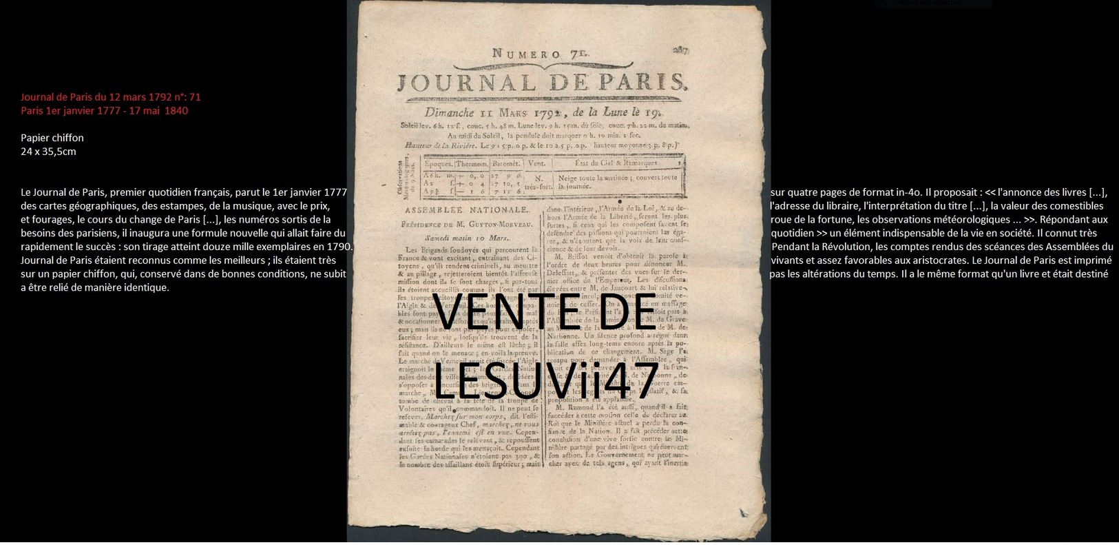 PARIS  " JOURNAL DE PARIS & LA GAZETTE DE PARIS ", PENDANT LA REVOLUTION. - Documents Historiques