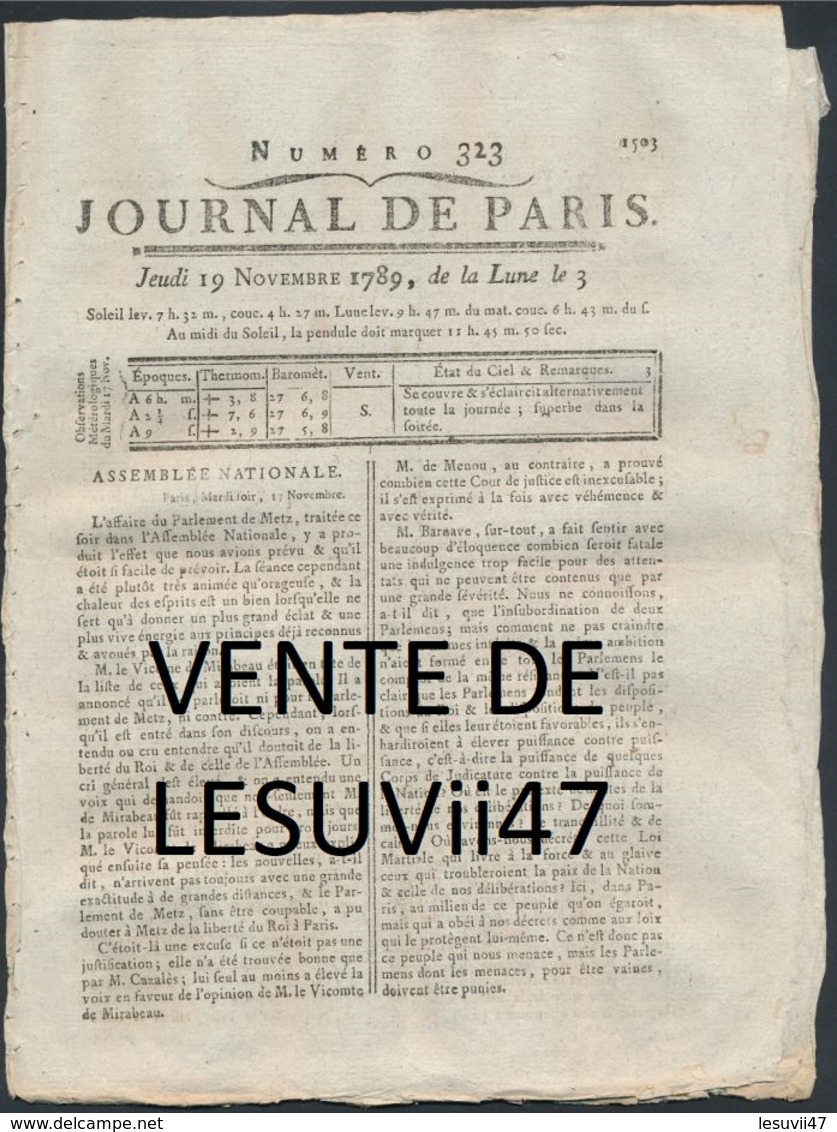 PARIS  " JOURNAL DE PARIS & LA GAZETTE DE PARIS ", PENDANT LA REVOLUTION. - Documents Historiques