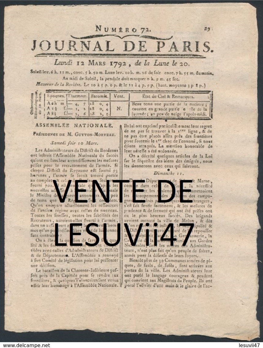 PARIS  " JOURNAL DE PARIS & LA GAZETTE DE PARIS ", PENDANT LA REVOLUTION.