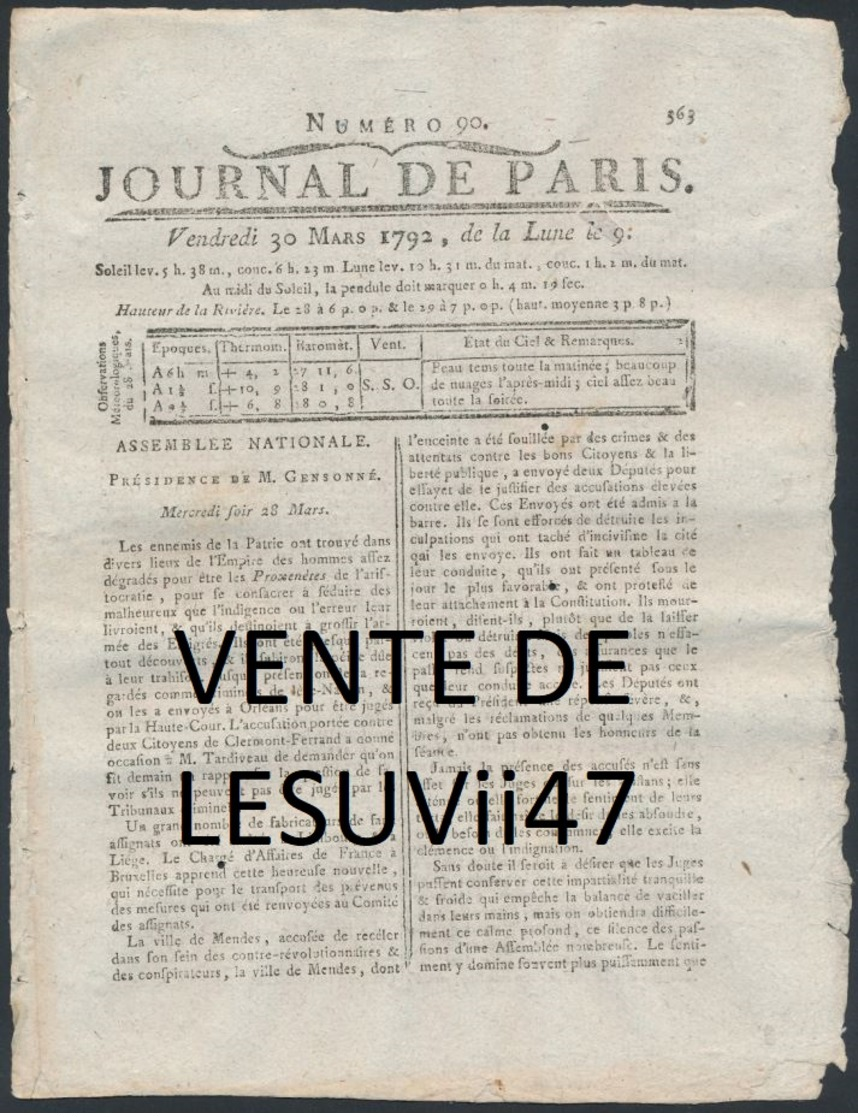 PARIS  " JOURNAL DE PARIS & LA GAZETTE DE PARIS ", PENDANT LA REVOLUTION.