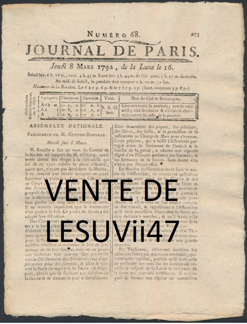 PARIS  " JOURNAL DE PARIS & LA GAZETTE DE PARIS ", PENDANT LA REVOLUTION.