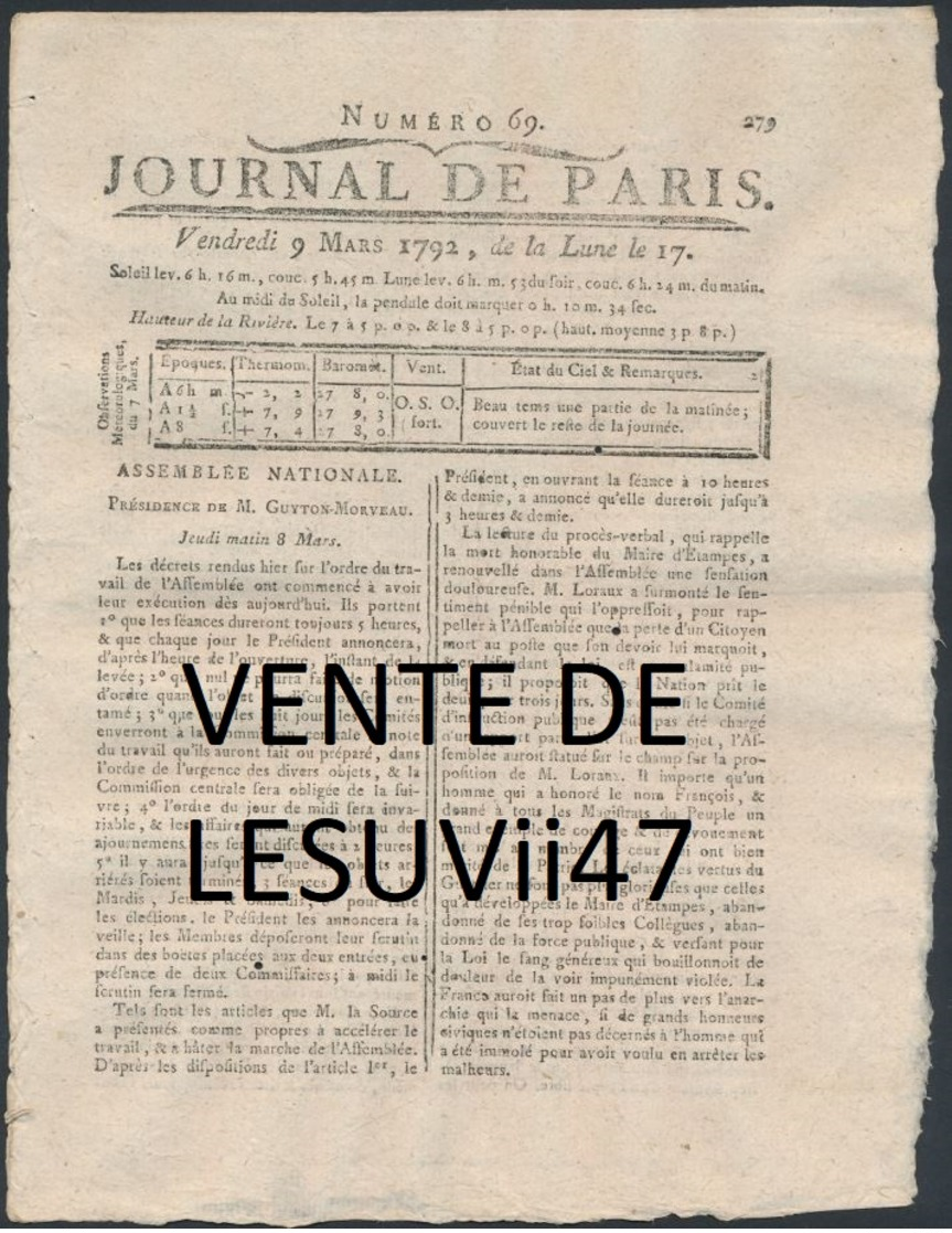 PARIS  " JOURNAL DE PARIS & LA GAZETTE DE PARIS ", PENDANT LA REVOLUTION.