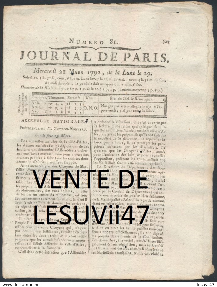 PARIS  " JOURNAL DE PARIS & LA GAZETTE DE PARIS ", PENDANT LA REVOLUTION.