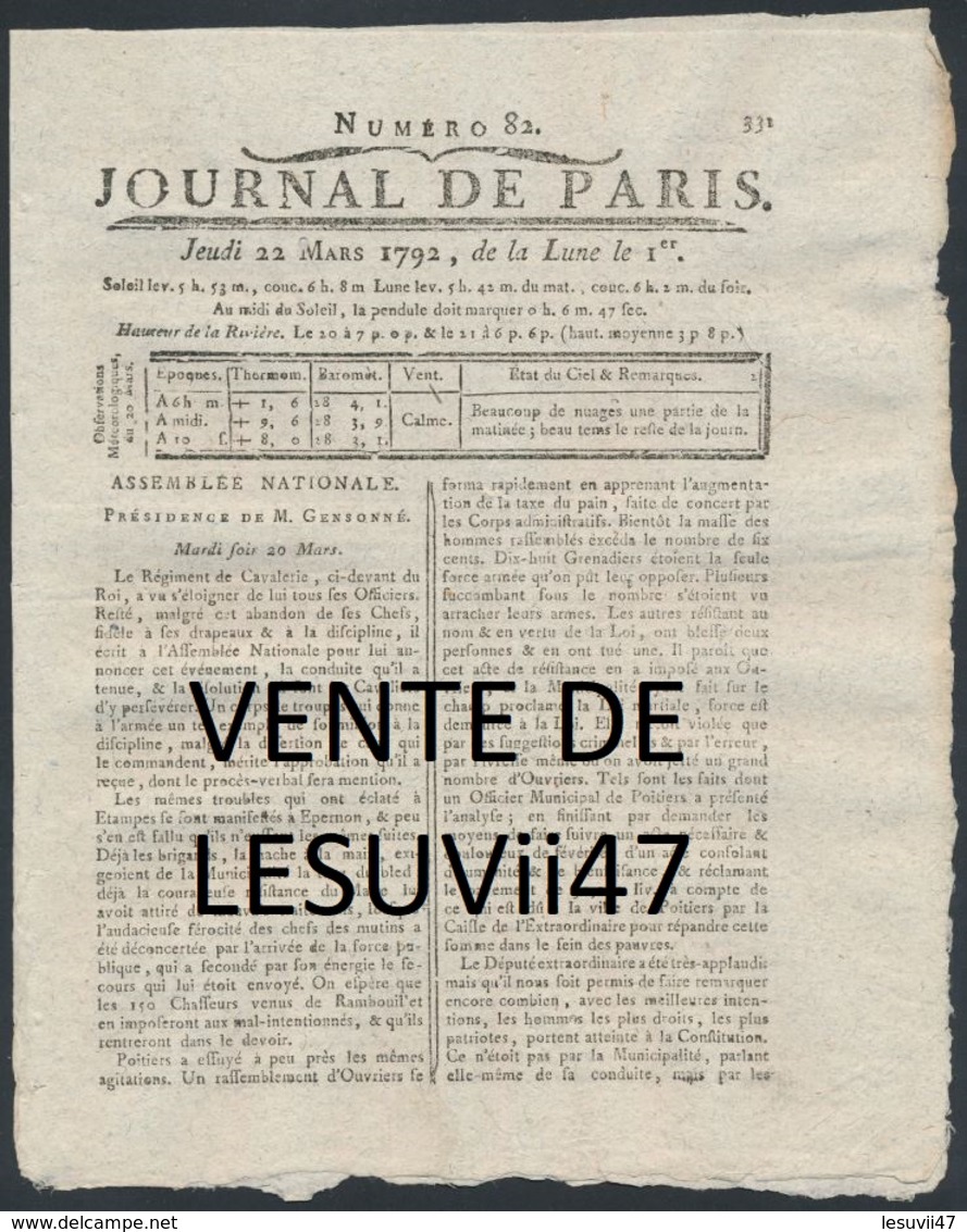 PARIS  " JOURNAL DE PARIS & LA GAZETTE DE PARIS ", PENDANT LA REVOLUTION.