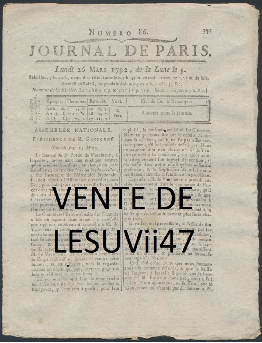 PARIS  " JOURNAL DE PARIS & LA GAZETTE DE PARIS ", PENDANT LA REVOLUTION.