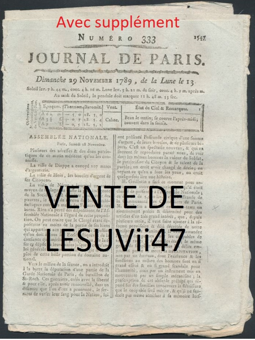 PARIS  " JOURNAL DE PARIS & LA GAZETTE DE PARIS ", PENDANT LA REVOLUTION.