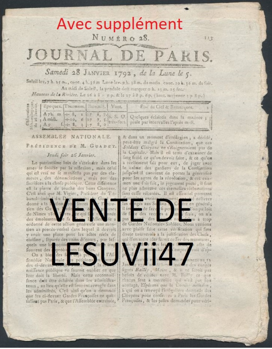 PARIS  " JOURNAL DE PARIS & LA GAZETTE DE PARIS ", PENDANT LA REVOLUTION.