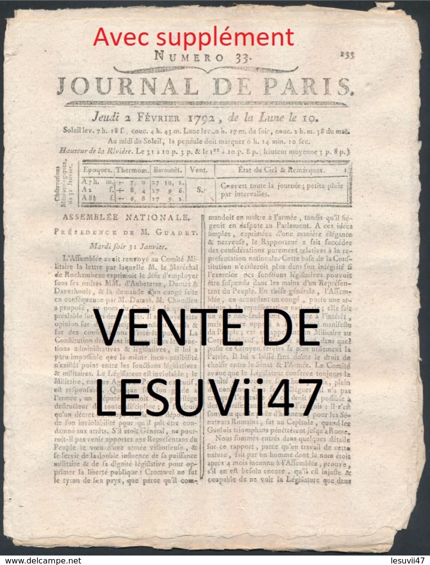 PARIS  " JOURNAL DE PARIS & LA GAZETTE DE PARIS ", PENDANT LA REVOLUTION.