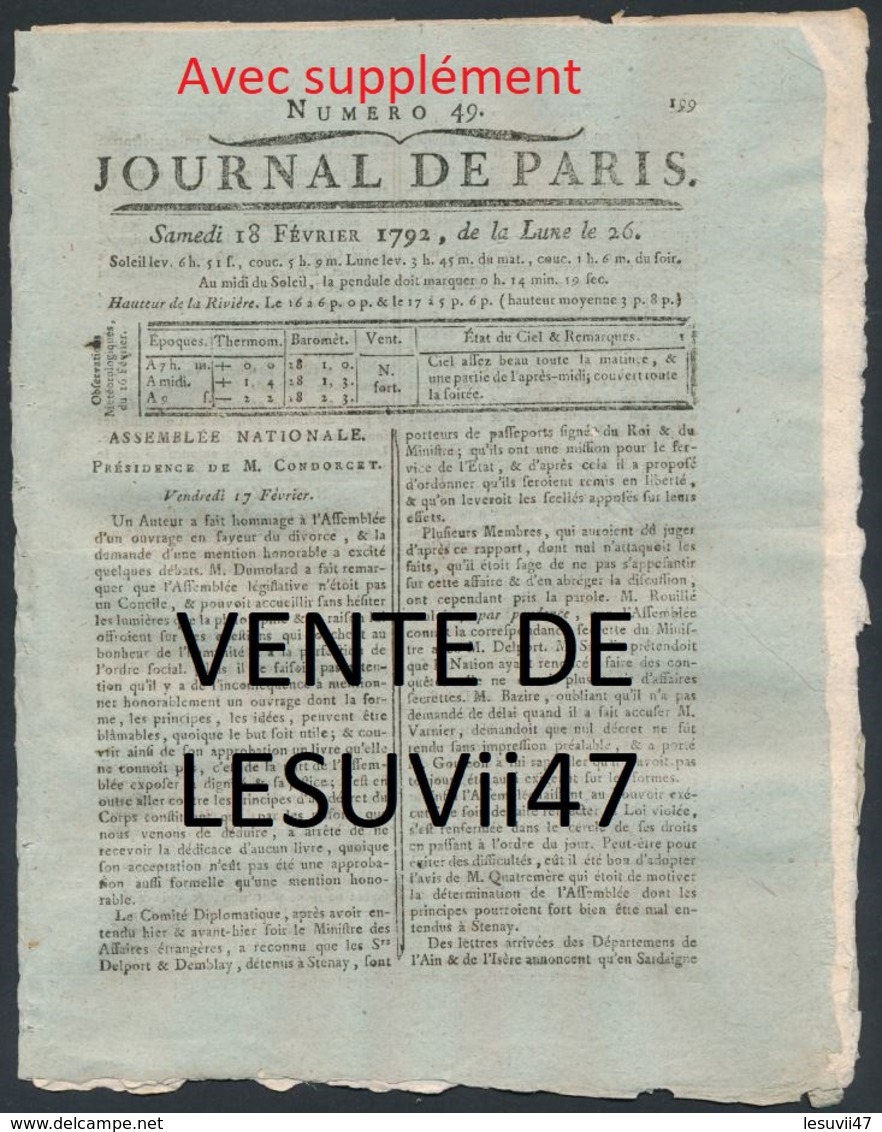 PARIS  " JOURNAL DE PARIS & LA GAZETTE DE PARIS ", PENDANT LA REVOLUTION.