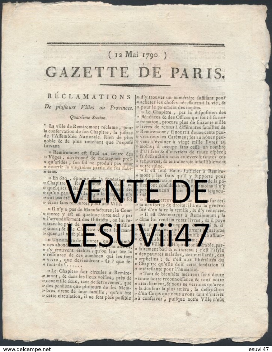 PARIS  " JOURNAL DE PARIS & LA GAZETTE DE PARIS ", PENDANT LA REVOLUTION.