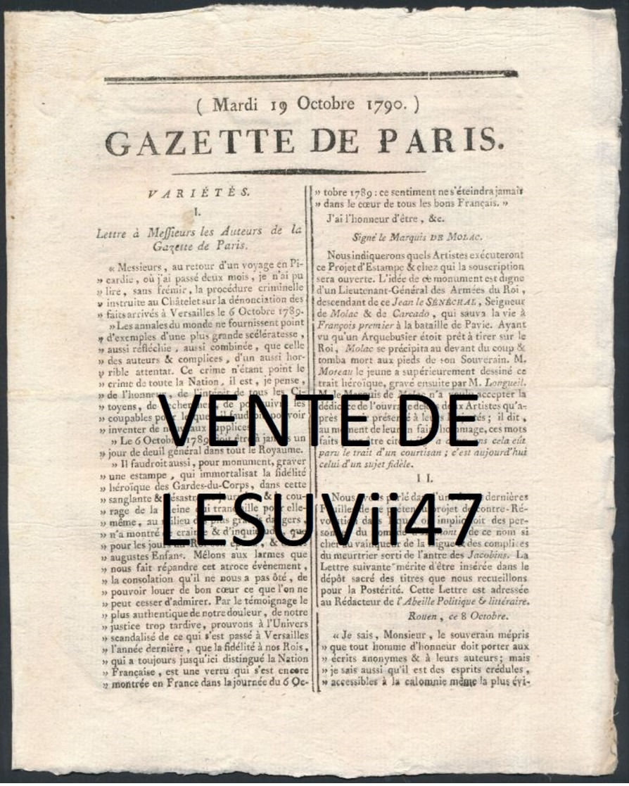 PARIS  " JOURNAL DE PARIS & LA GAZETTE DE PARIS ", PENDANT LA REVOLUTION.