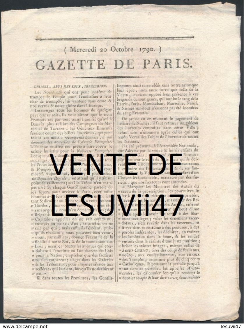 PARIS  " JOURNAL DE PARIS & LA GAZETTE DE PARIS ", PENDANT LA REVOLUTION.