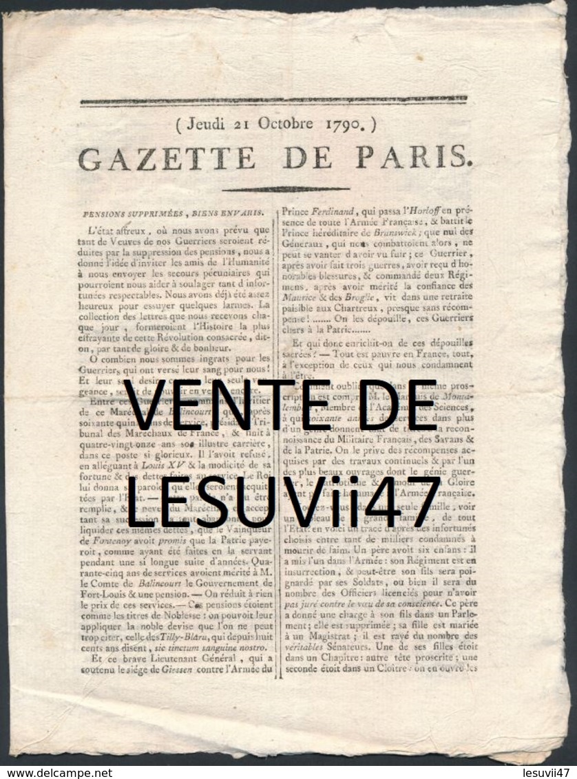 PARIS  " JOURNAL DE PARIS & LA GAZETTE DE PARIS ", PENDANT LA REVOLUTION.