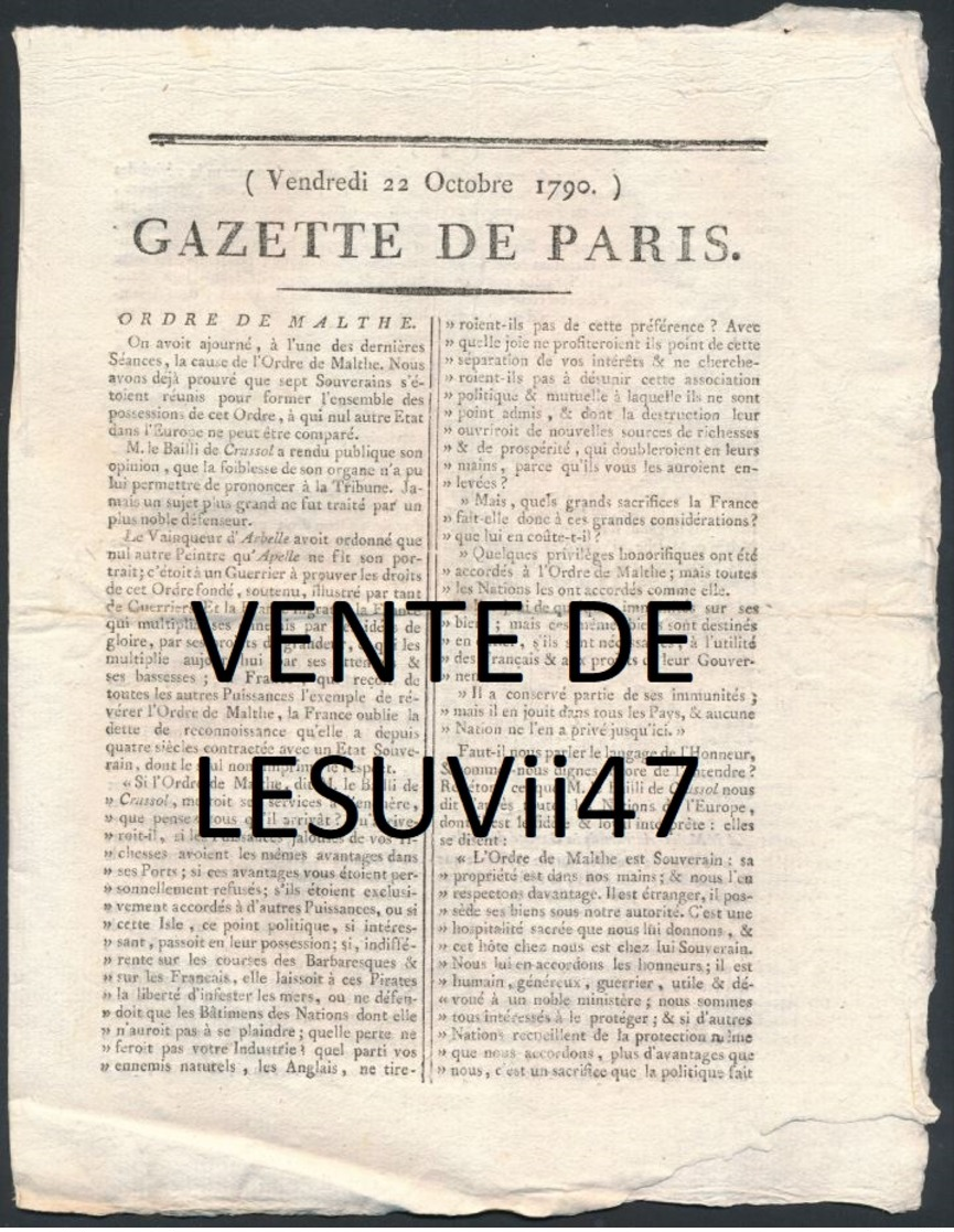 PARIS  " JOURNAL DE PARIS & LA GAZETTE DE PARIS ", PENDANT LA REVOLUTION.