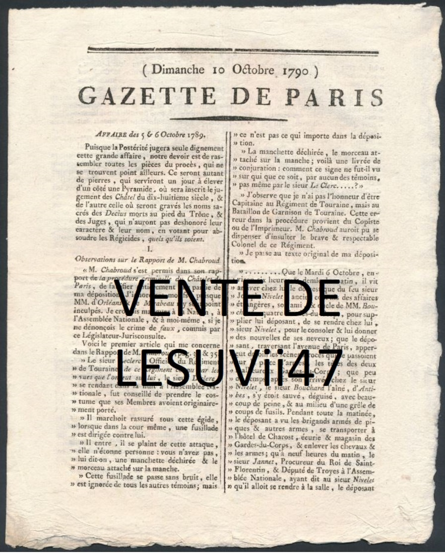 PARIS  " JOURNAL DE PARIS & LA GAZETTE DE PARIS ", PENDANT LA REVOLUTION.