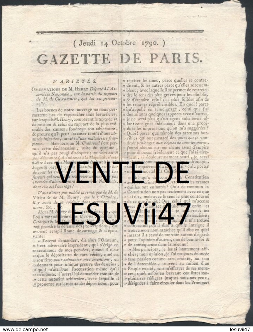 PARIS  " JOURNAL DE PARIS & LA GAZETTE DE PARIS ", PENDANT LA REVOLUTION.