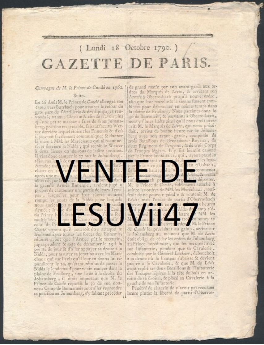 PARIS  " JOURNAL DE PARIS & LA GAZETTE DE PARIS ", PENDANT LA REVOLUTION.