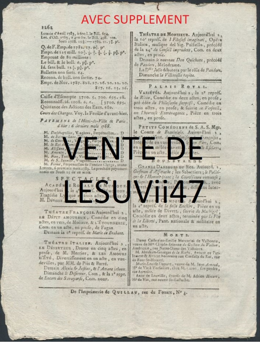 PARIS  " JOURNAL DE PARIS & LA GAZETTE DE PARIS ", PENDANT LA REVOLUTION.