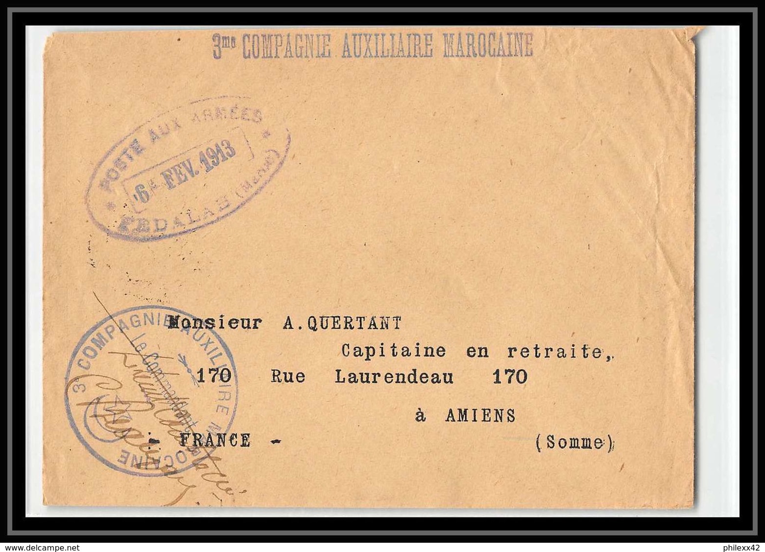 2410 3ème Compagnie Auxiliaire Fedalah 6/2/1913 Lettre Cover France Guerre Maroc War - Cachets Militaires A Partir De 1900 (hors Guerres)