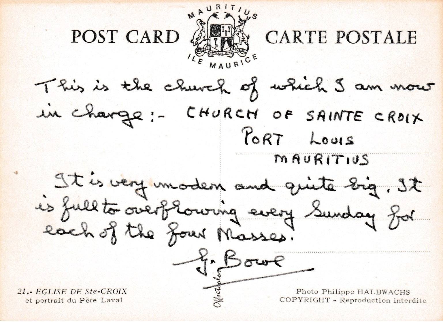 Modern Post Card Of Pere Laval,Eglise De Ste Croix - Mauritius,Indian Ocean,D23. - Mauritius