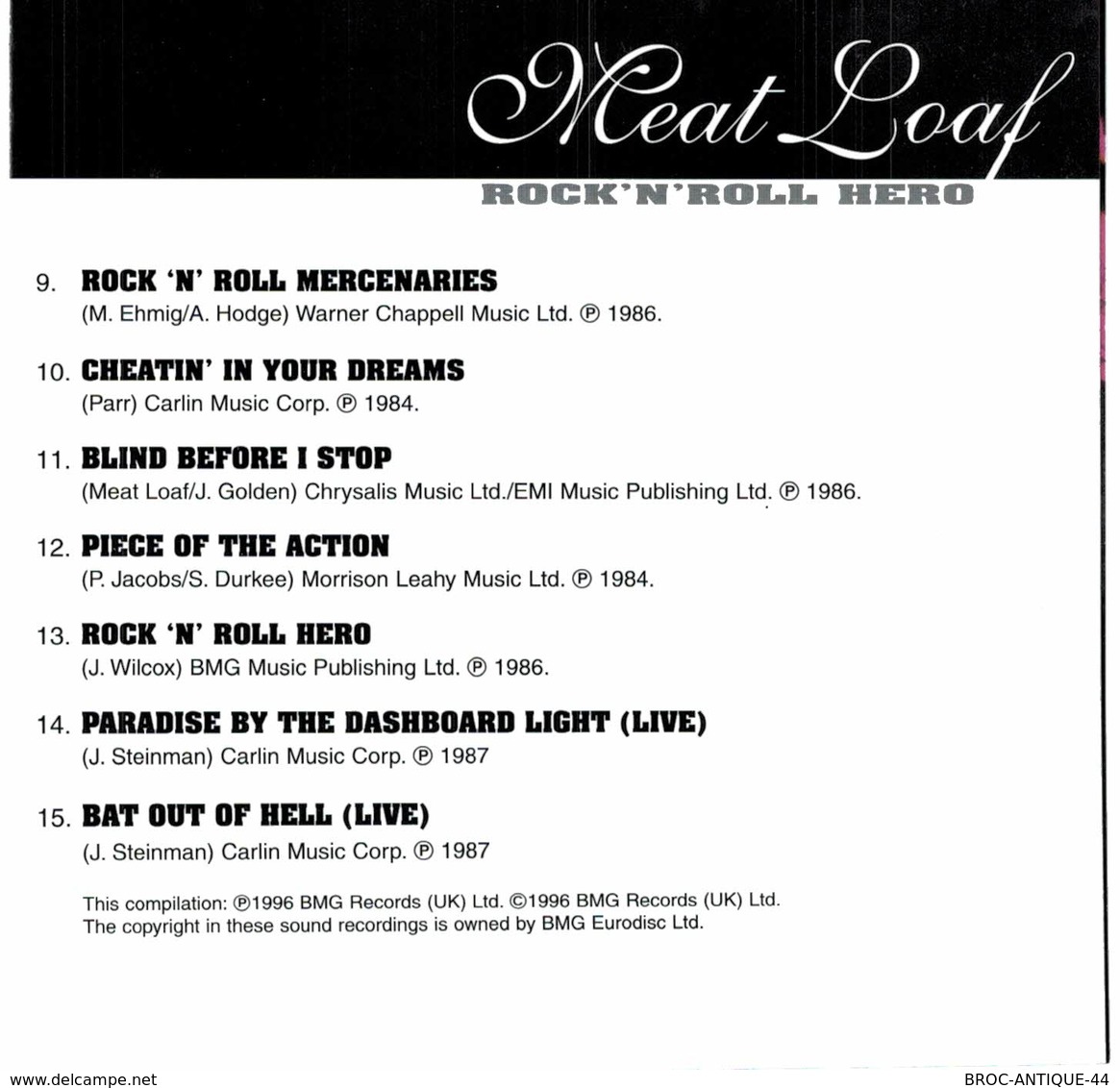 CD N°6003 - MEAT LOAF - ROCK 'N' ROLL HERO - COMPILATION 15 TITRES - Hard Rock & Metal