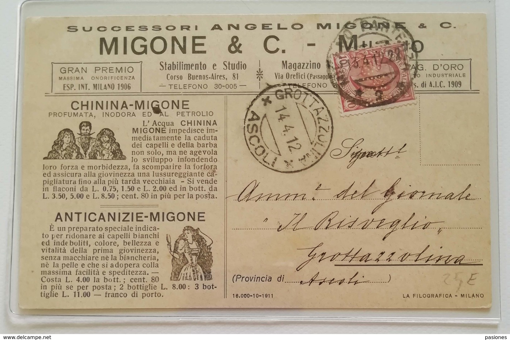 Cartolina Postale Successori Angelo Migone & C. Per Grottazzolina - 14/04/1912 PERFIN - Storia Postale