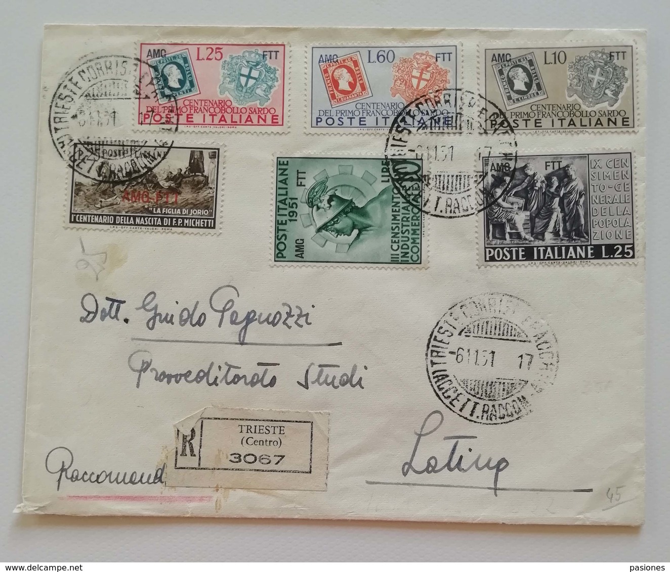 Raccomandata Trieste-Latina - 06/11/1951 - Storia Postale