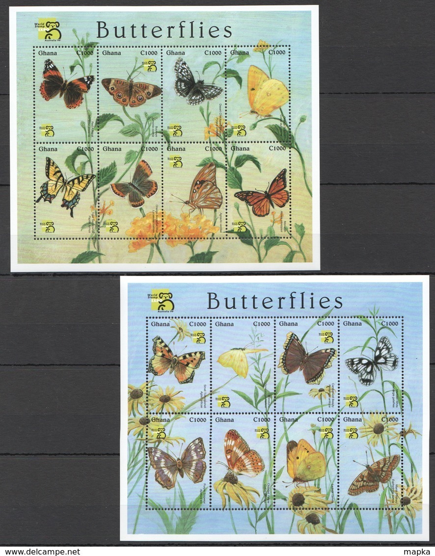 PK286 GHANA FAUNA BUTTERFLIES WORLD STAMP EXPO AUSTRALIA 99 2KB MNH - Schmetterlinge