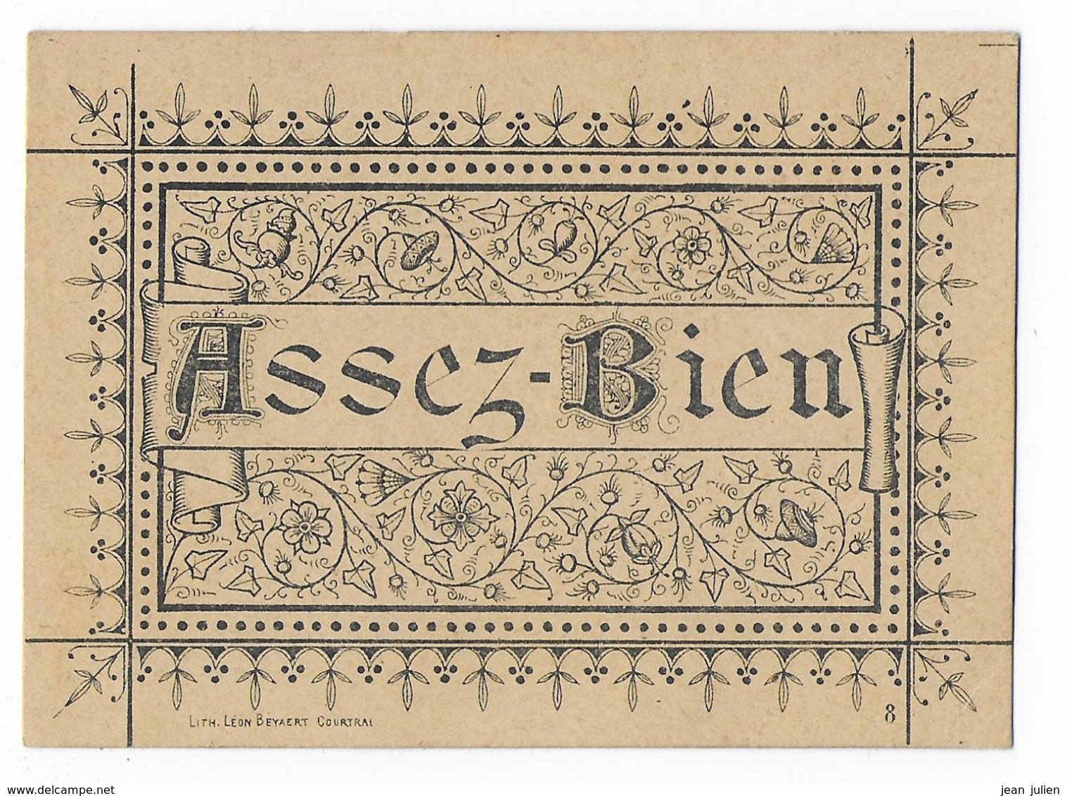 BELGIQUE - BILLET D'HONNEUR  -  " Assez Bien " - Editeur L. BYAERT à COURTRAI - Diplomi E Pagelle