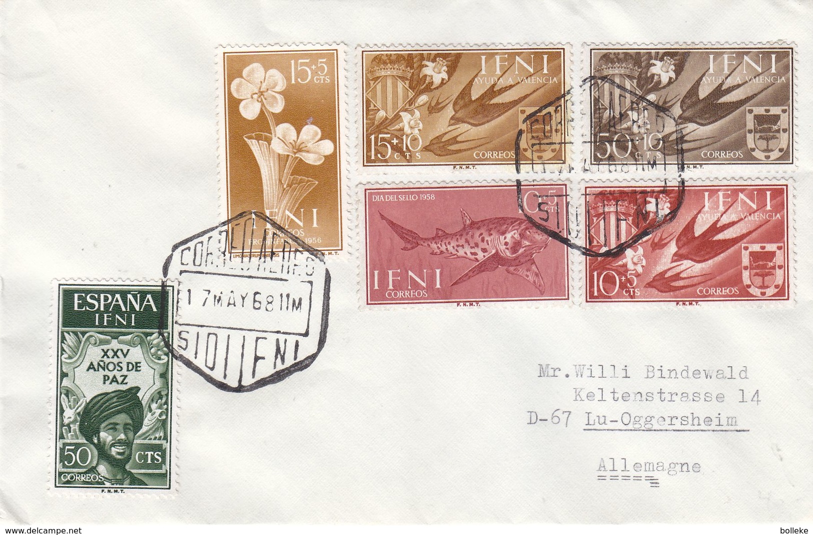 Espagne - Ifni - Lettre De 1968 - Fleurs - Oiseaux - Poissons - Armoiries - - Ifni