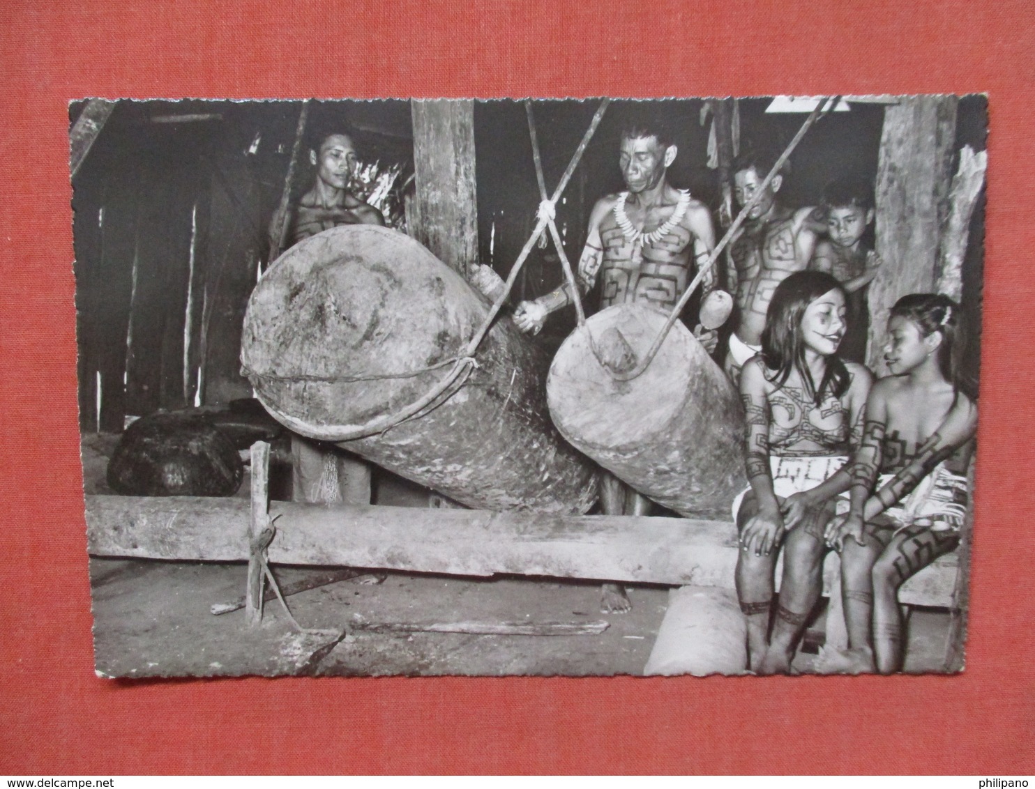 RPPC Rio Ampayaco Peru Boro Indians Beating Their Drums Tattoo Girls  Ref 3767 - Peru