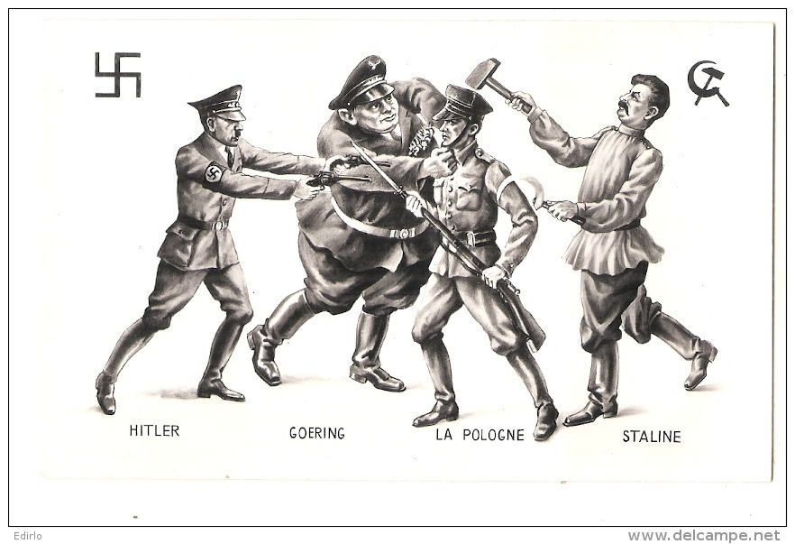 ***  Illustrateur - PROPAGANDE ANTI NAZIS -  Hitler Goering La Pologne Staline  - Excellent état - - Weltkrieg 1939-45