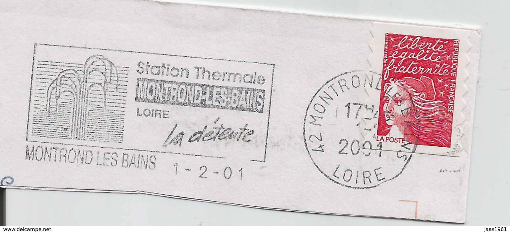 FRANCE. FRAGMENT POSTMARK MONTROND LES BAINS. THERMAL STATION. FLAMME. 2001 - 1961-....