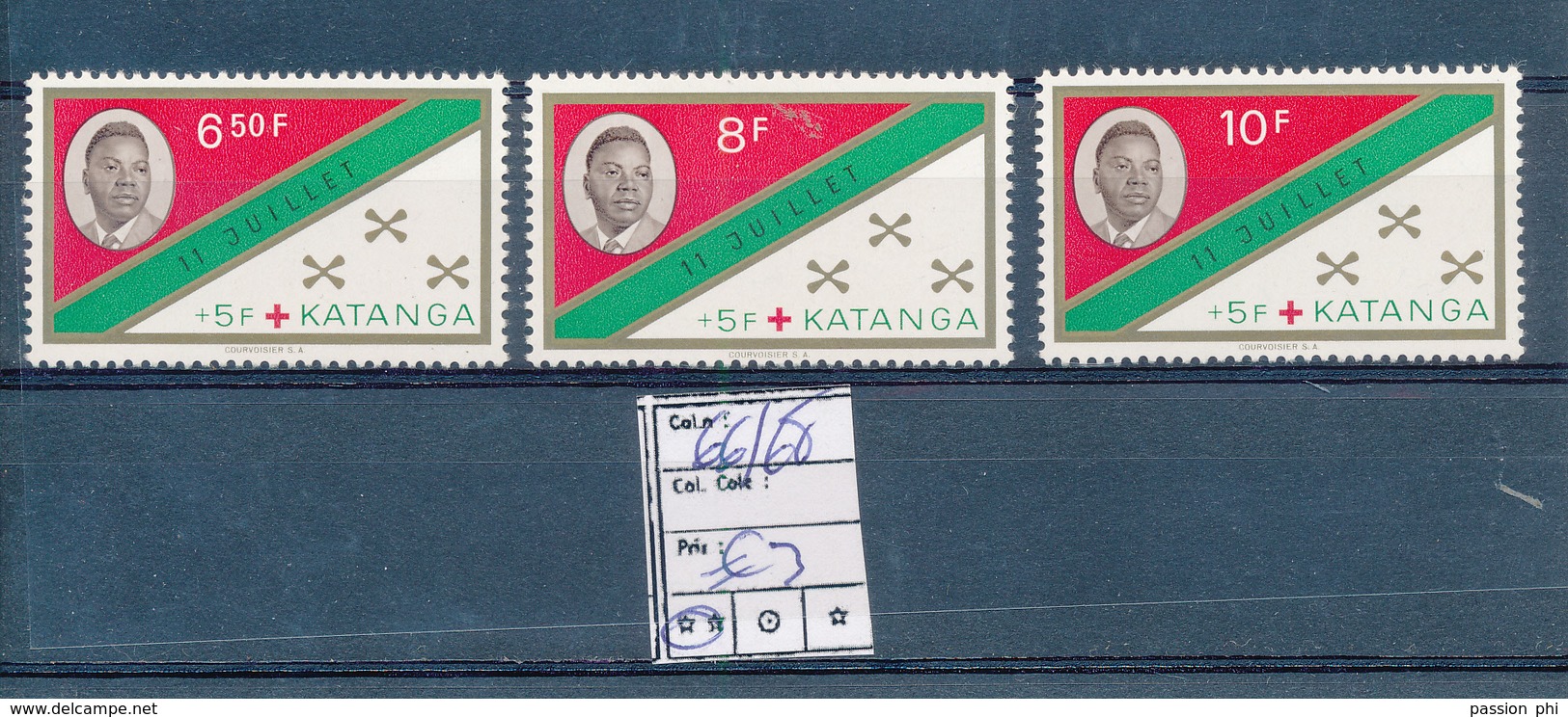 KATANGA TSHOMBE FLAG RED CROSS SET COB 66/68 MNH - Katanga