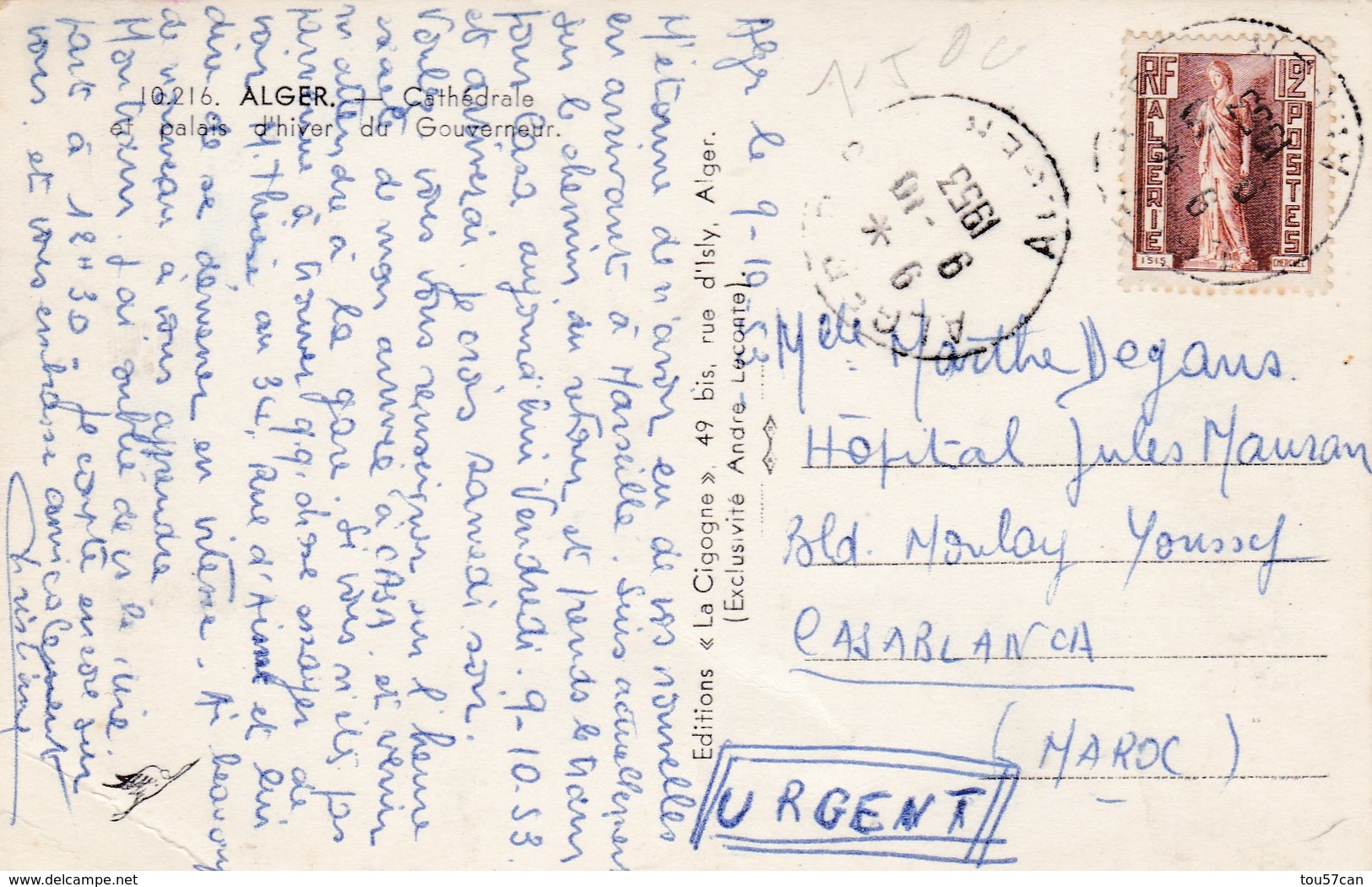 ALGER - ALGÉRIE - CPA1953 - BEL AFFRANCHISSEMENT POSTAL. - Algeri