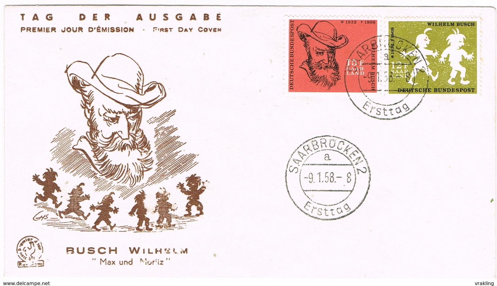 DO 15413 WEST DUITSLAND FDC BUSCH WILHELM 1958 COTE € 25,00 ZIE SCAN - Altri & Non Classificati