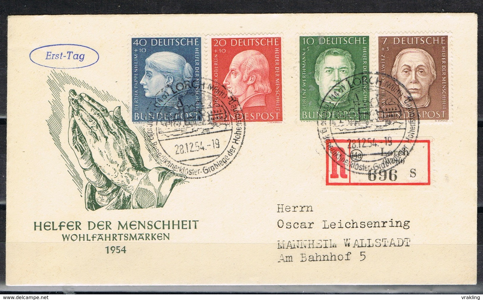 DO 15414 WEST DUITSLAND FDC HELFER DER MENSCHHEIT 1954 COTE € 175,00 ZIE SCAN - Altri & Non Classificati