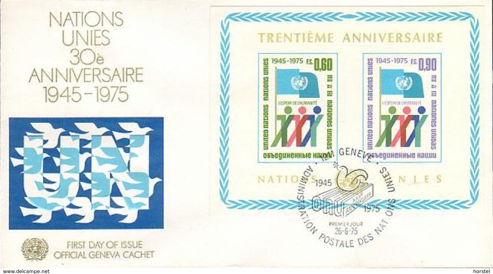 UN Genf Nr.50-51b FDC 30 Jahre Vereinte Nationen - Block 1 - FDC