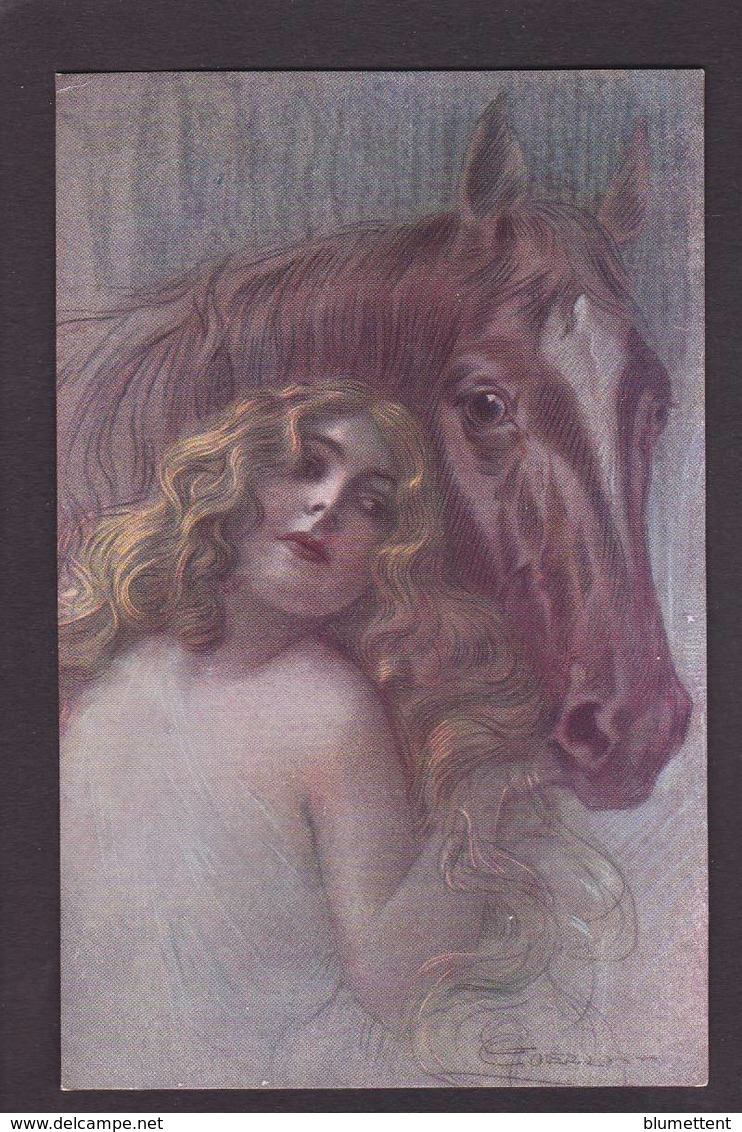 CPA Femme Avec Cheval Horse Women Illustrateur Non Circulé - Paarden