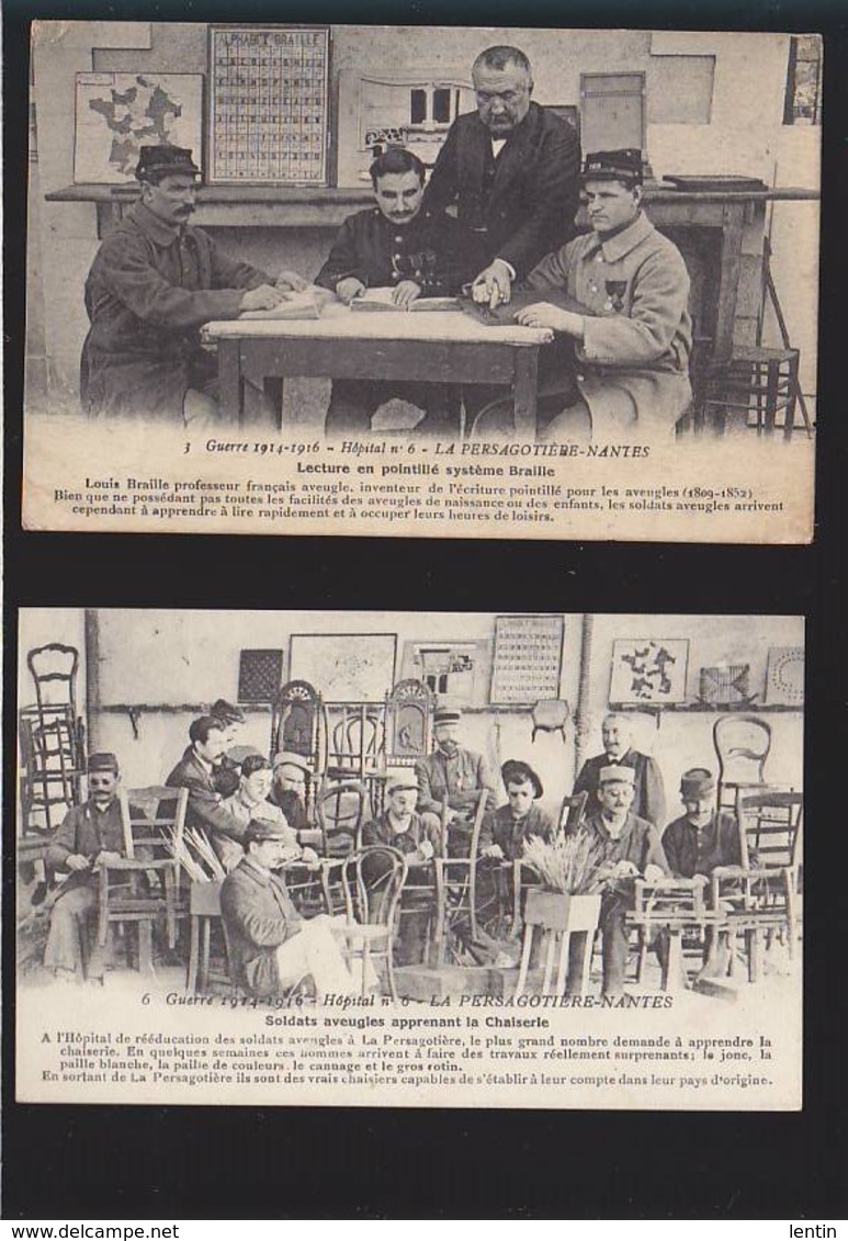 Nantes / Lot De 2 CP / Persagotiere / Guerre 1916 Soldats Aveugles Apprenant Le Braille - Nantes