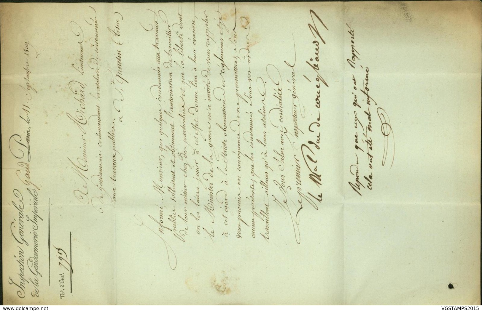 FRANCE LETTRE DATE DE GAND 11/09/1809 "AFFRANCHIT PAR ETAT" GENDARMERIE IMPERIAL (VG) DC-5210 - 1801-1848: Précurseurs XIX