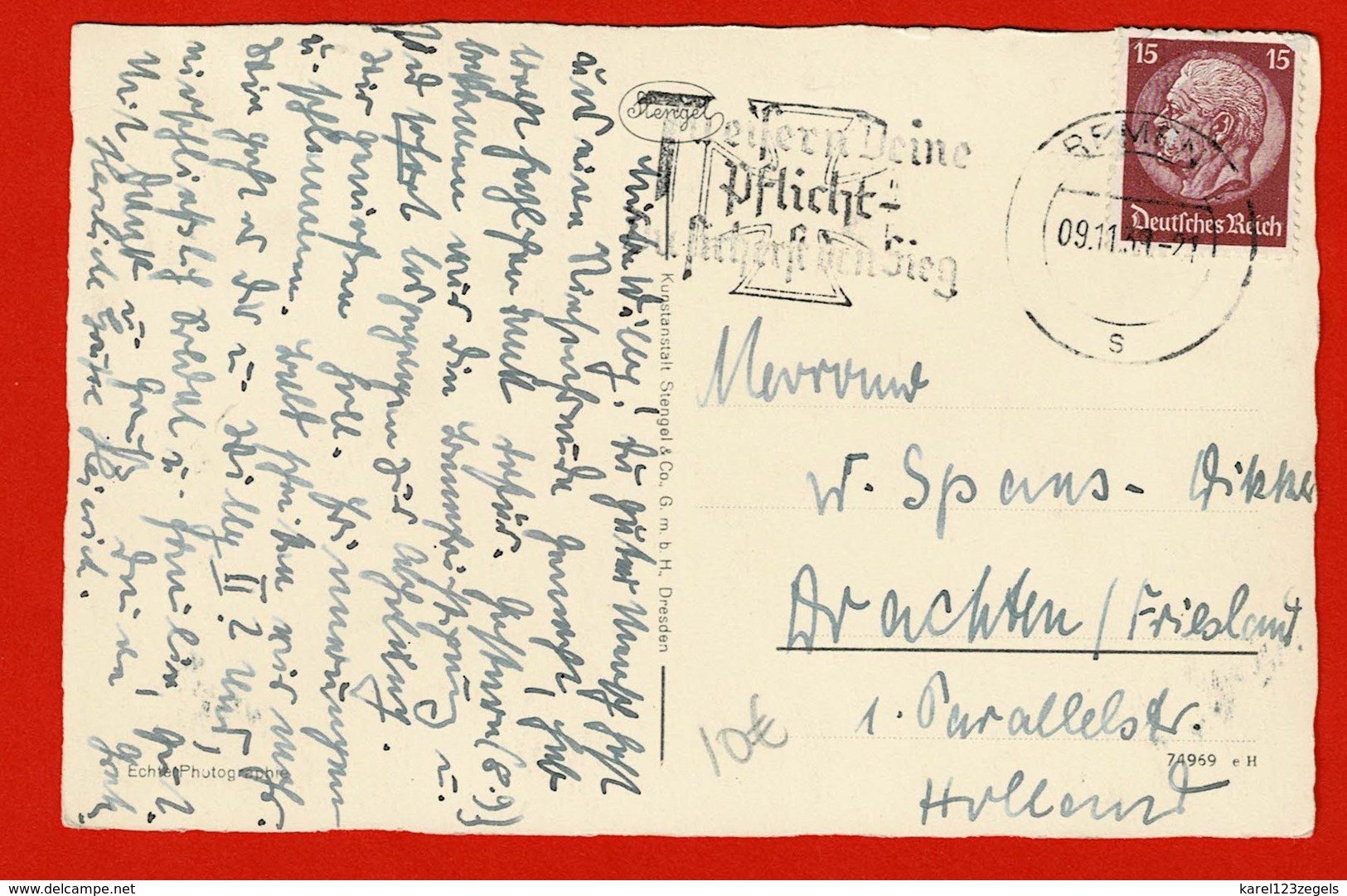 Werbestempel "Helfern Deine Pflicht Versicherst Den Sieg " Postkarte Berlin 1939 - Briefe U. Dokumente