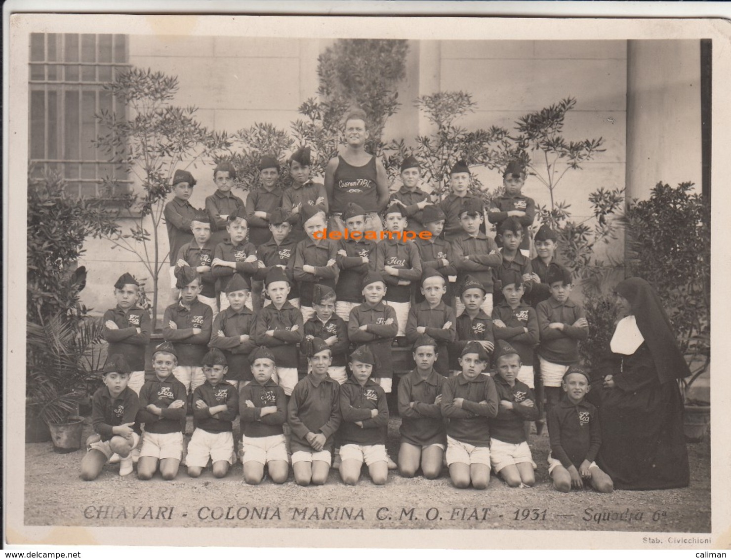 CHIAVARI COLONIA MARINA FIAT 1931 SQUADRA 6° - FOTO ORIGINALE - Persone Anonimi