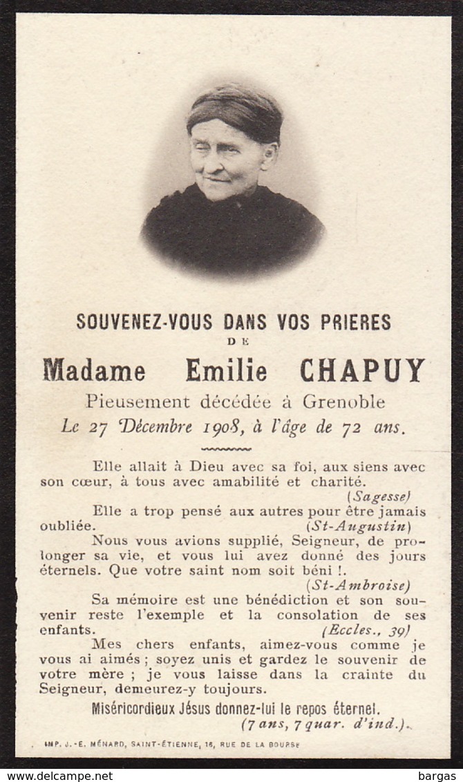 Faire Part émilie Chapuy Grenoble 1908 - Overlijden