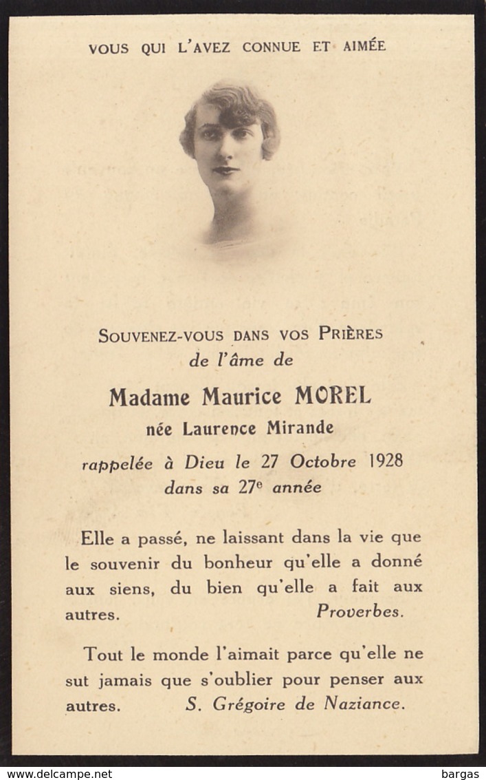 Faire Part Maurice Morel Née Laurence Mirande - Overlijden