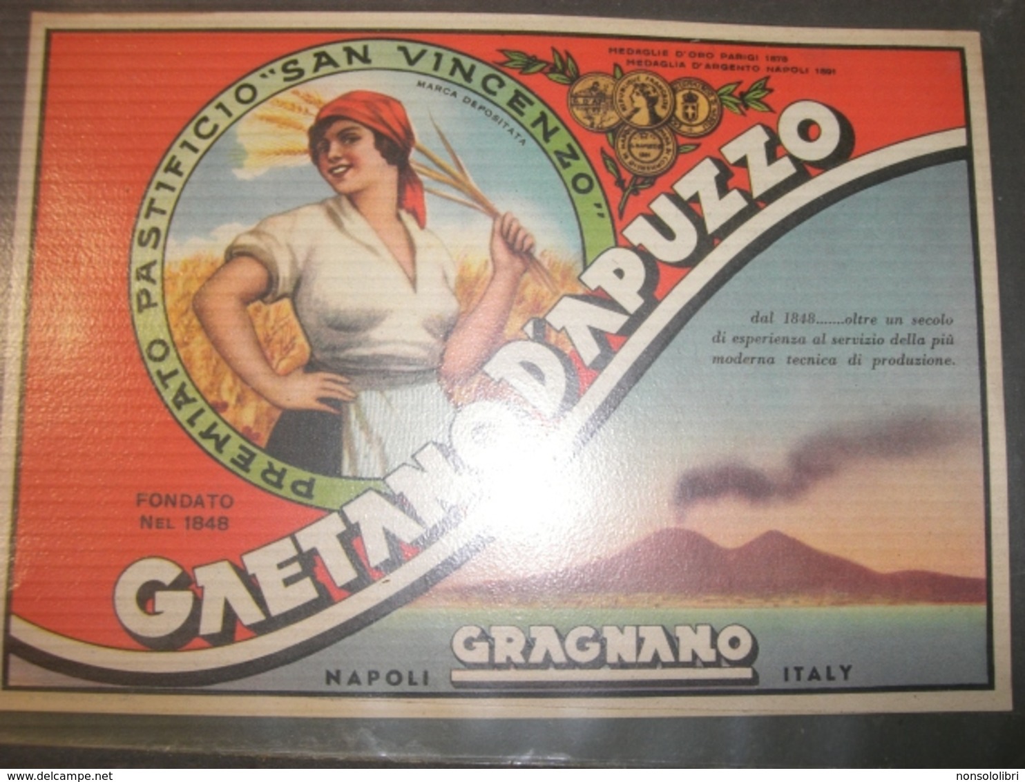 FOGLIO PUBBLICITARIO PASTA GRAGNANO DITTA GAETANO D'APUZZO 19X14 - Plaques En Carton